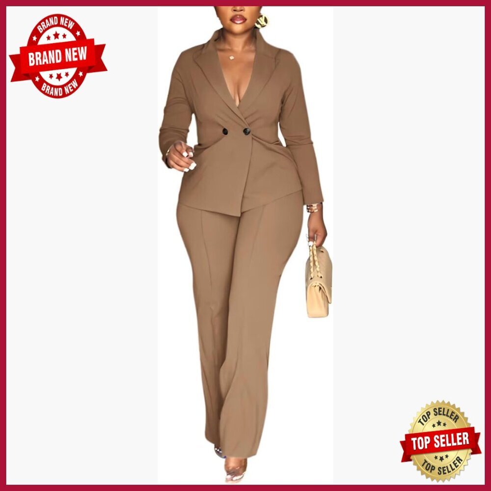 Double Breasted Blazer Pants Suit 2 Piece Set Long Sleeve Slim Fit